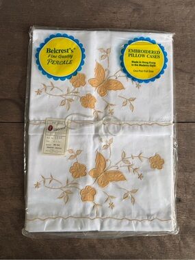 Vintage Belcrest Percale Embroidered Pillowcase Set NOS 70’s Madeira Style